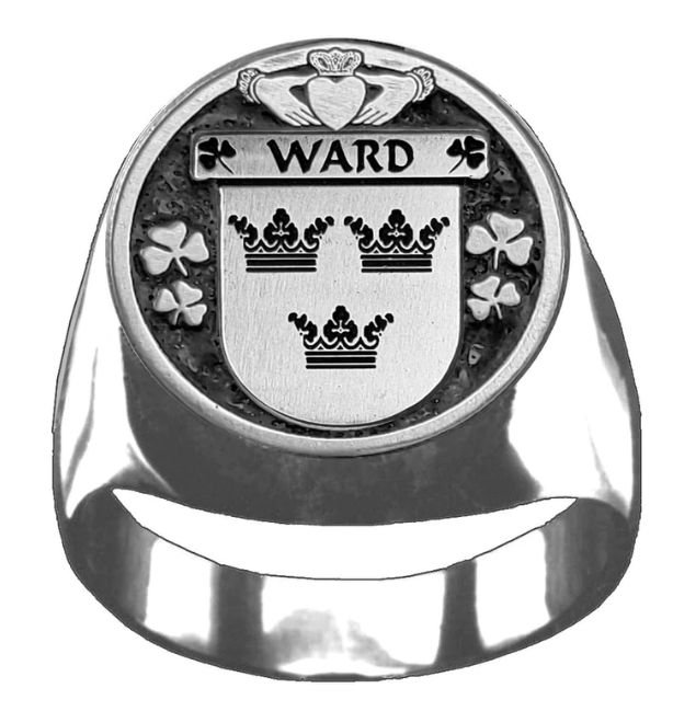 Image 1 of Ward Irish Coat Of Arms Family Crest Mens Sterling Silver Ring