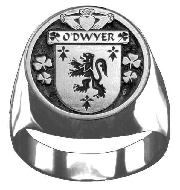 Image 1 of ODwyer Irish Coat Of Arms Family Crest Mens Sterling Silver Ring