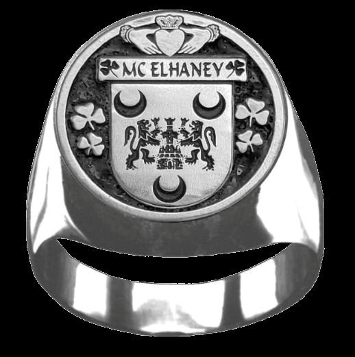 Image 0 of McElhaney Irish Coat Of Arms Family Crest Mens Sterling Silver Ring