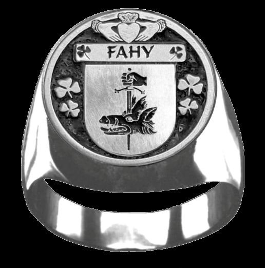 Image 0 of Fahy Irish Coat Of Arms Family Crest Mens Sterling Silver Ring