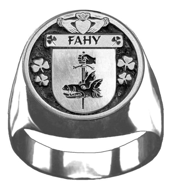 Image 1 of Fahy Irish Coat Of Arms Family Crest Mens Sterling Silver Ring