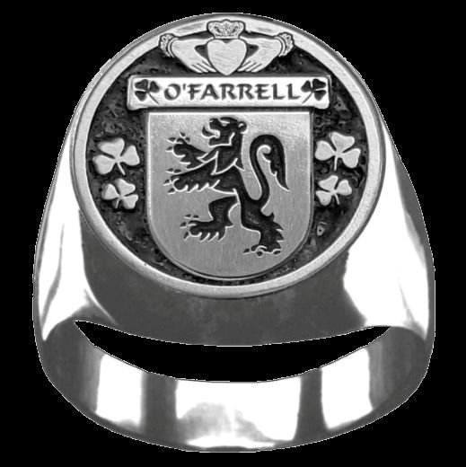 Image 0 of OFarrell Irish Coat Of Arms Family Crest Mens Sterling Silver Ring