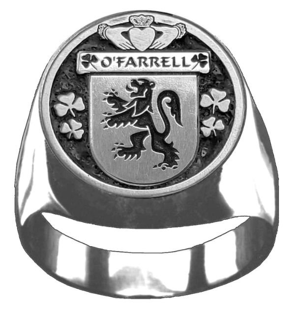 Image 1 of OFarrell Irish Coat Of Arms Family Crest Mens Sterling Silver Ring
