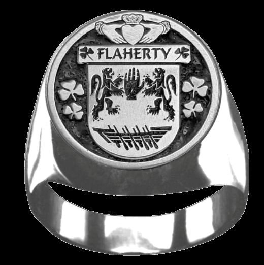 Image 0 of Flaherty Irish Coat Of Arms Family Crest Mens Sterling Silver Ring