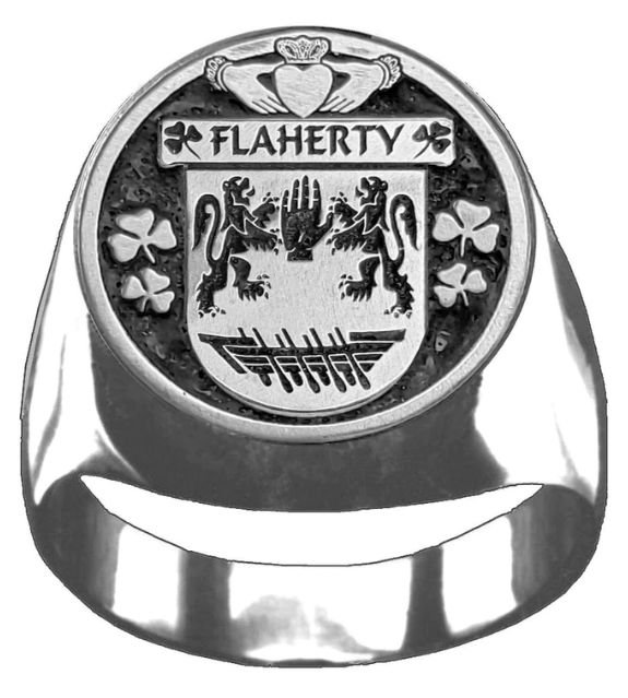 Image 1 of Flaherty Irish Coat Of Arms Family Crest Mens Sterling Silver Ring