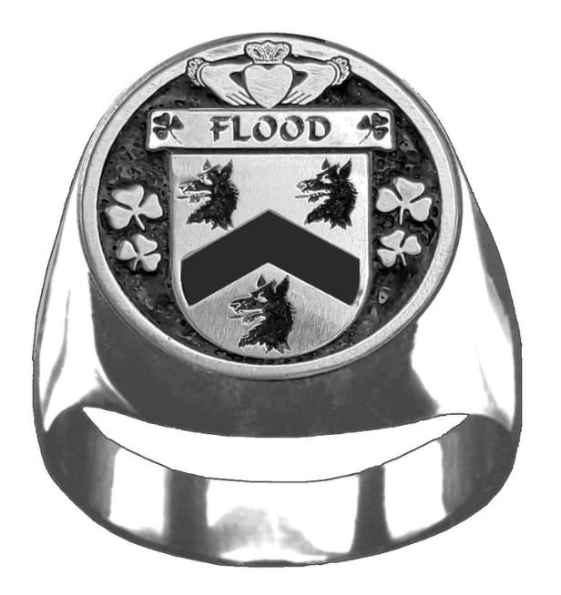 Image 1 of Flood Irish Coat Of Arms Family Crest Mens Sterling Silver Ring