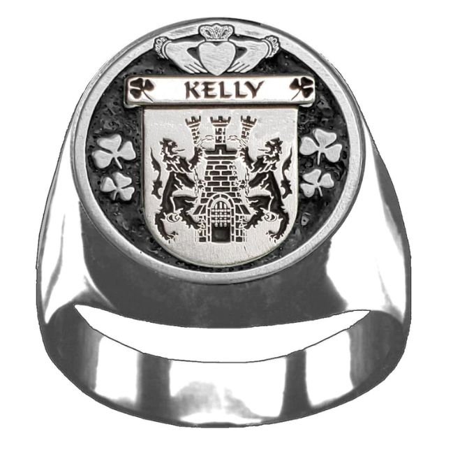 Image 1 of Kelly Irish Coat Of Arms Family Crest Mens Sterling Silver Ring