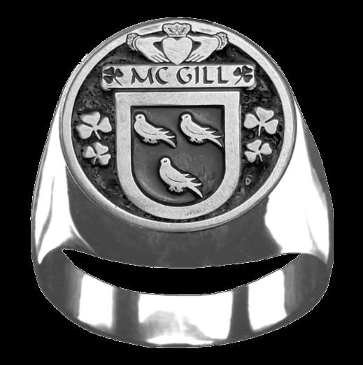 Image 0 of McGill Irish Coat Of Arms Family Crest Mens Sterling Silver Ring