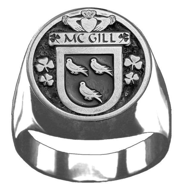 Image 1 of McGill Irish Coat Of Arms Family Crest Mens Sterling Silver Ring