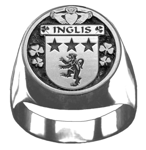 Image 1 of Inglis Irish Coat Of Arms Family Crest Mens Sterling Silver Ring