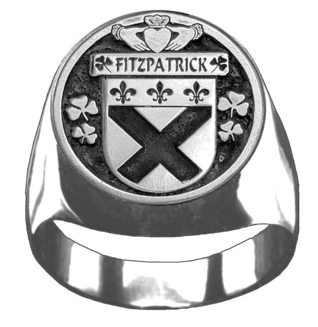 Image 1 of Fitzpatrick Irish Coat Of Arms Family Crest Mens Sterling Silver Ring