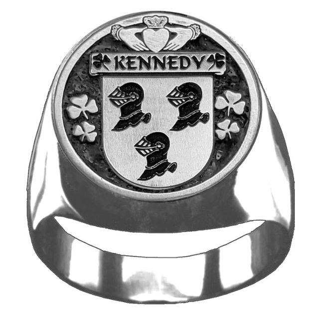 Image 1 of Kennedy Irish Coat Of Arms Family Crest Mens Sterling Silver Ring