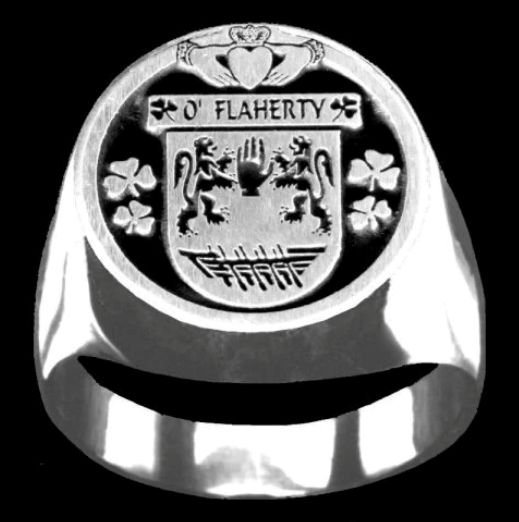Image 0 of OFlaherty Irish Coat Of Arms Family Crest Mens Sterling Silver Ring