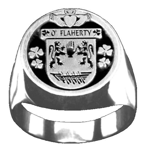 Image 1 of OFlaherty Irish Coat Of Arms Family Crest Mens Sterling Silver Ring