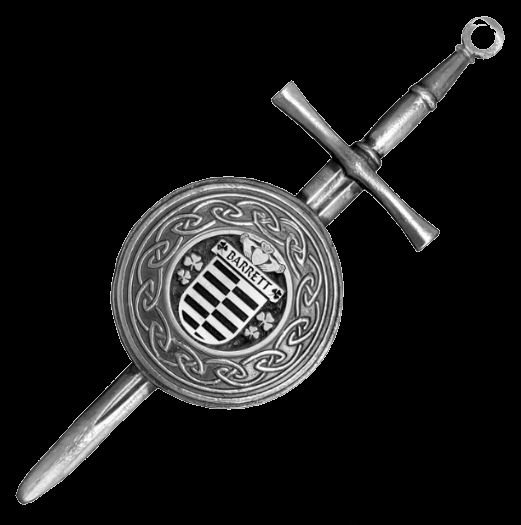 Image 0 of Barrett Irish Coat Of Arms Sterling Silver Dirk Shield Large Crest Kilt Pin