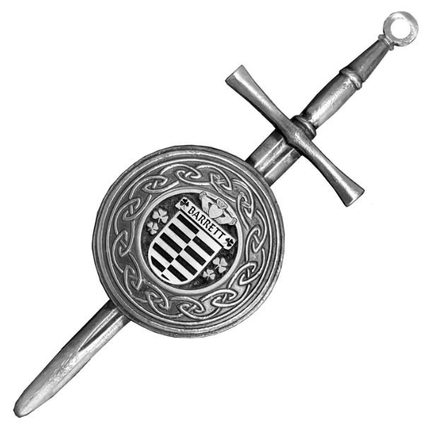 Image 1 of Barrett Irish Coat Of Arms Sterling Silver Dirk Shield Large Crest Kilt Pin