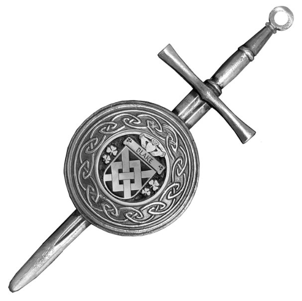 Image 1 of Blake Irish Coat Of Arms Sterling Silver Dirk Shield Large Crest Kilt Pin