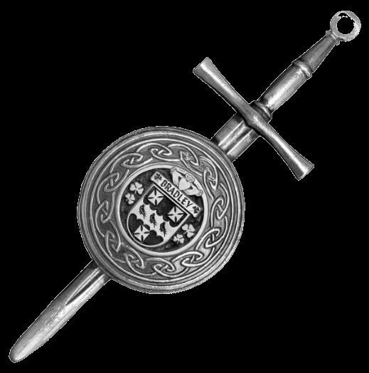 Image 0 of Bradley Irish Coat Of Arms Sterling Silver Dirk Shield Large Crest Kilt Pin
