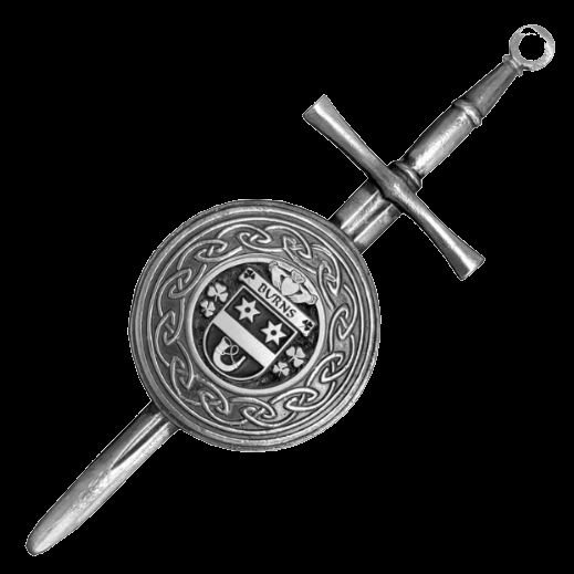 Image 0 of Burns Irish Coat Of Arms Sterling Silver Dirk Shield Large Crest Kilt Pin
