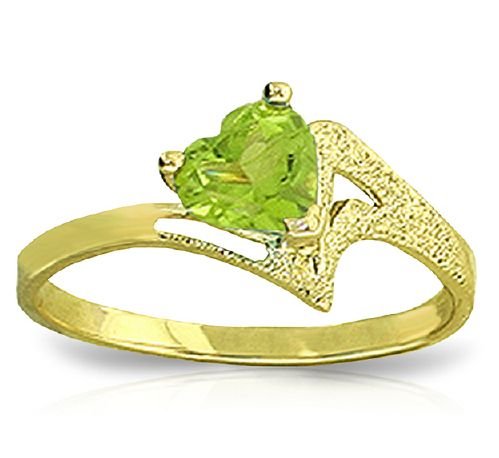 Image 1 of Green Peridot Heart Cut Textured Ladies 14K Yellow Gold Ring 