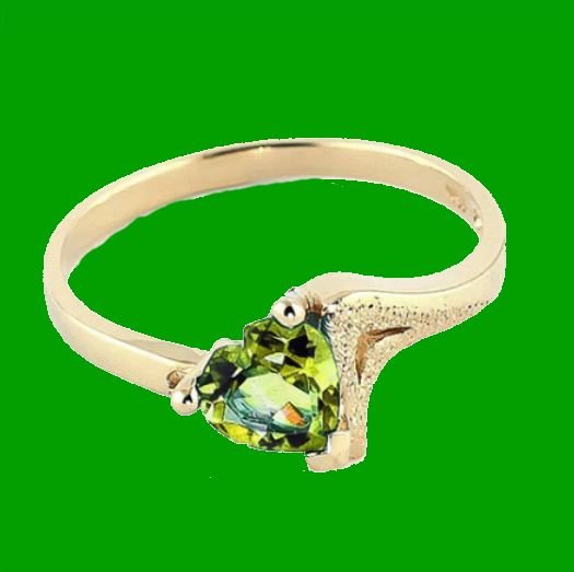 Image 2 of Green Peridot Heart Cut Textured Ladies 14K Yellow Gold Ring 