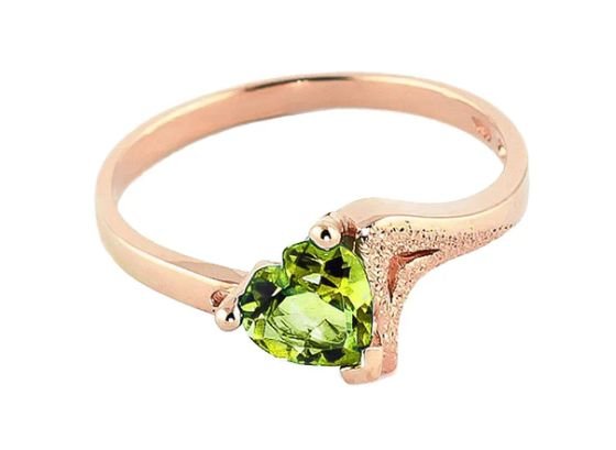 Image 3 of Green Peridot Heart Cut Textured Ladies 14K Yellow Gold Ring 