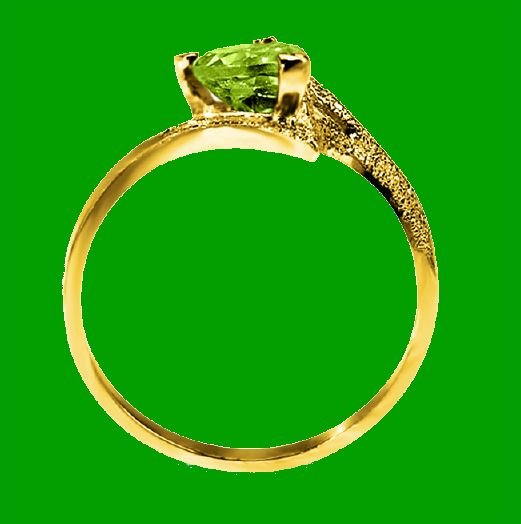 Image 4 of Green Peridot Heart Cut Textured Ladies 14K Yellow Gold Ring 