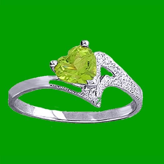 Image 0 of Green Peridot Heart Cut Textured Ladies 14K White Gold Ring 