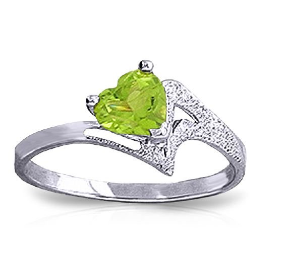 Image 1 of Green Peridot Heart Cut Textured Ladies 14K White Gold Ring 