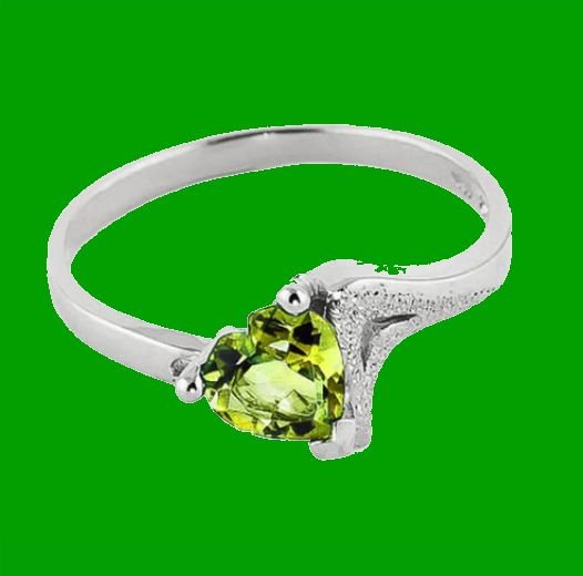 Image 2 of Green Peridot Heart Cut Textured Ladies 14K White Gold Ring 
