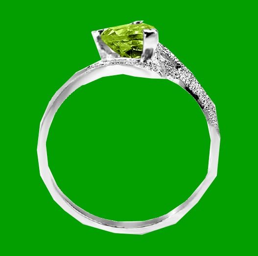 Image 4 of Green Peridot Heart Cut Textured Ladies 14K White Gold Ring 
