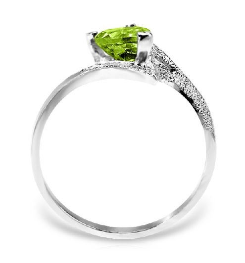 Image 5 of Green Peridot Heart Cut Textured Ladies 14K White Gold Ring 