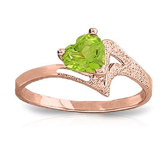 Image 1 of Green Peridot Heart Cut Textured Ladies 14K Rose Gold Ring 