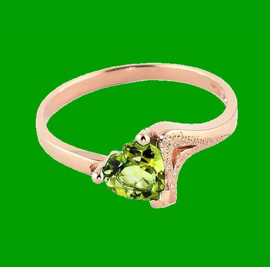 Image 2 of Green Peridot Heart Cut Textured Ladies 14K Rose Gold Ring 