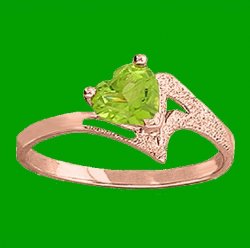 Green Peridot Heart Cut Textured Ladies 14K Rose Gold Ring 