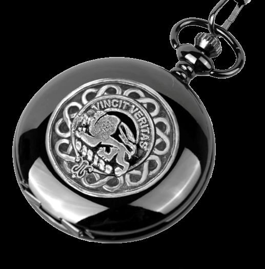 Image 0 of Baxter Clan Badge Silver Clan Crest Black Hunter Pocket Watch