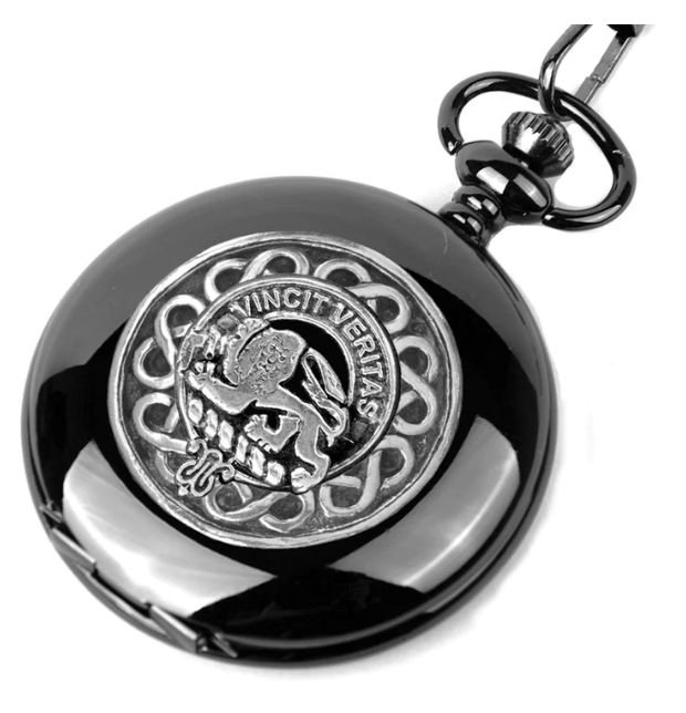 Image 1 of Baxter Clan Badge Silver Clan Crest Black Hunter Pocket Watch