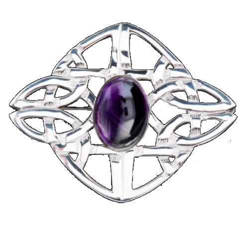 Image 1 of Celtic Knot Purple Amethyst Diamond Design Sterling Silver Brooch