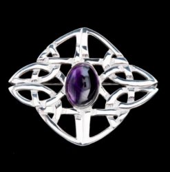 Celtic Knot Purple Amethyst Diamond Design Sterling Silver Brooch
