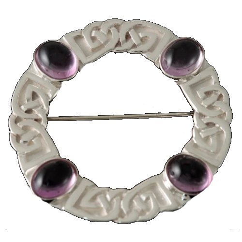 Image 1 of Celtic Knotwork Four Oval Purple Amethyst Open Circular Sterling Silver Brooch