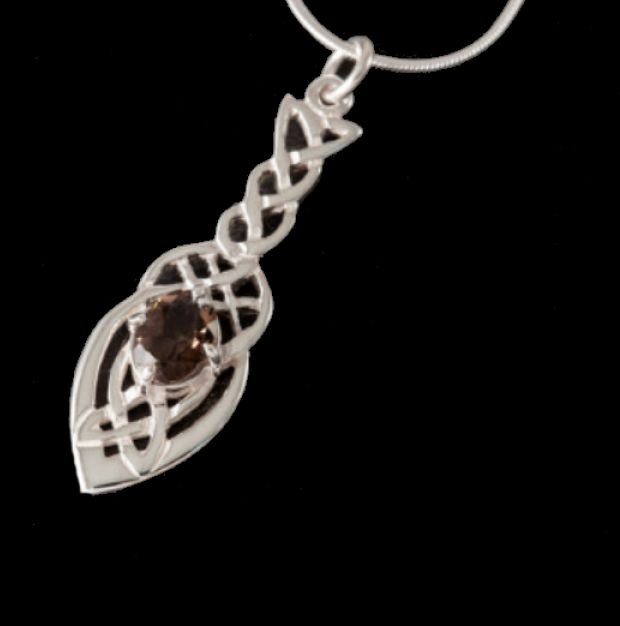 Image 0 of Celtic Knot Leaf Smokey Quartz Design Sterling Silver Pendant