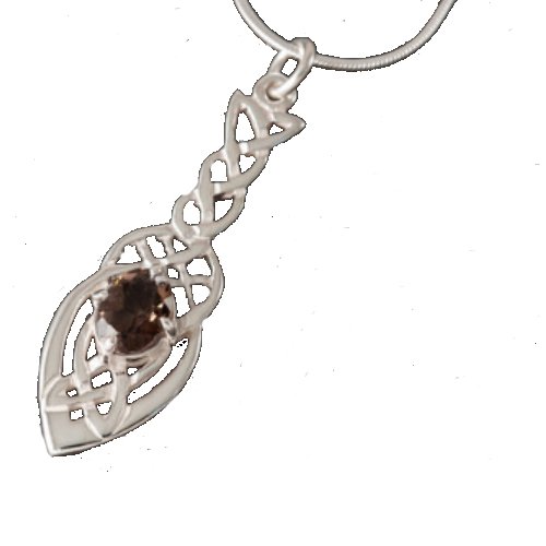 Image 1 of Celtic Knot Leaf Smokey Quartz Design Sterling Silver Pendant