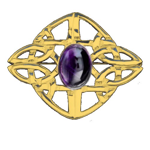 Image 1 of Celtic Knot Purple Amethyst Diamond Design 9K Yellow Gold Brooch