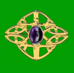 Celtic Knot Purple Amethyst Diamond Design 9K Yellow Gold Brooch