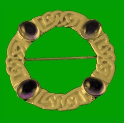 Celtic Knotwork Four Oval Purple Amethyst Open Circular 9K Yellow Gold Brooch