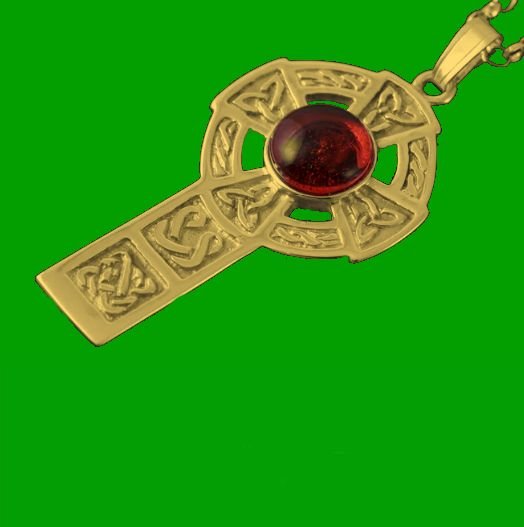 Image 0 of Celtic Cross Round Amber Drop Design 9K Yellow Gold Pendant