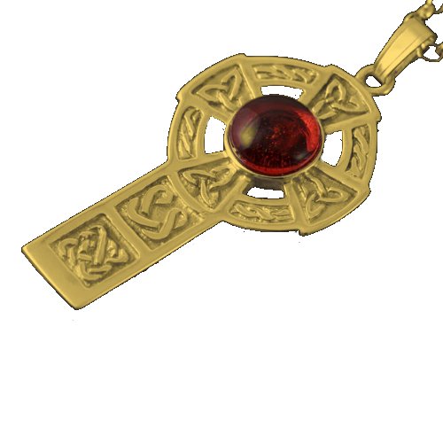 Image 1 of Celtic Cross Round Amber Drop Design 9K Yellow Gold Pendant