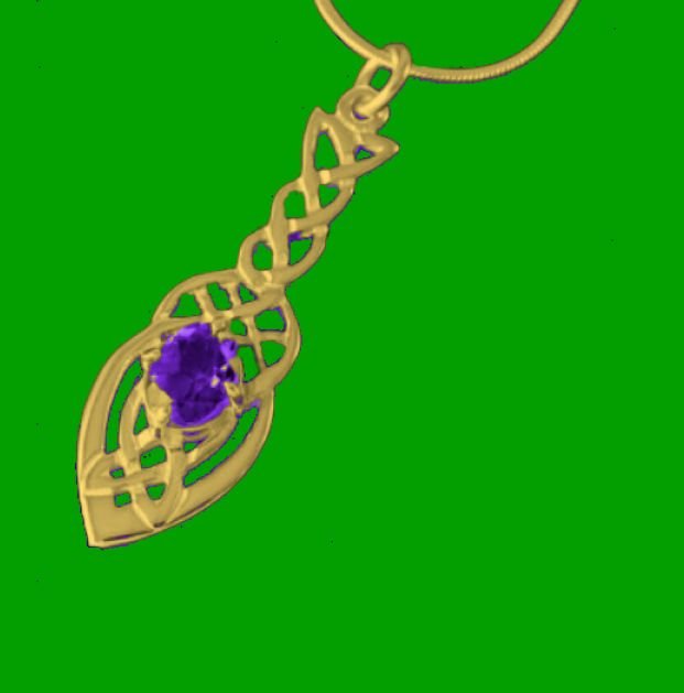 Image 0 of Celtic Knot Leaf Amethyst Design 9K Yellow Gold Pendant