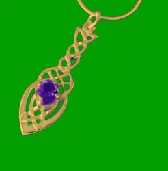 Celtic Knot Leaf Amethyst Design 9K Yellow Gold Pendant