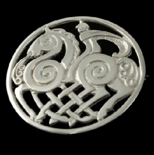 Image 0 of Sleipnir Horse Norse Design Round Large Sterling Silver Brooch